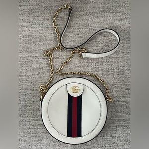 GUCCI Ophedia Round Ivory Crossbody With Red and Blue Web. In EUC.